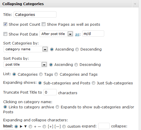 Screenshot of Collapsing categories