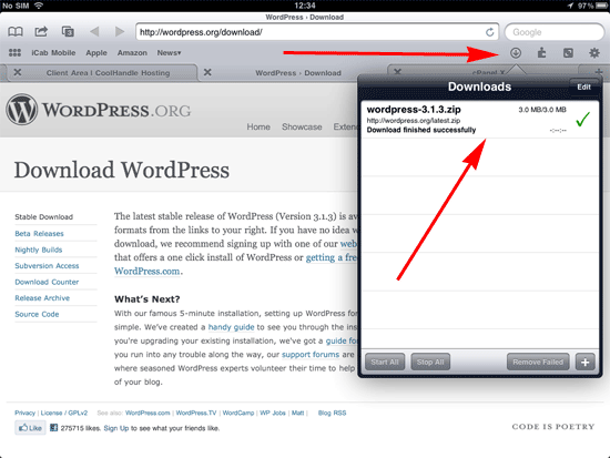 Wordpress in download folder