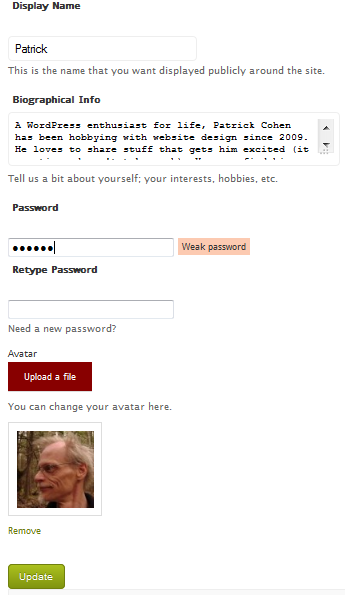 WordPress User Plugin \- Screenshot of User Meta form