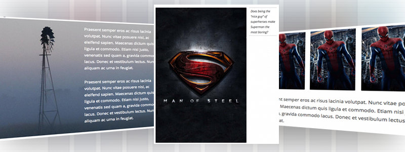 Composite image showing 3 screenshots of content elements created using a grid
