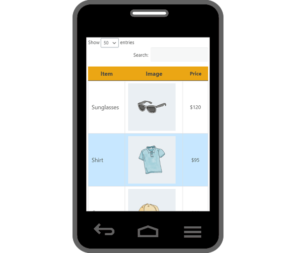 Mockup image of responsive table created using Data Tables Generator