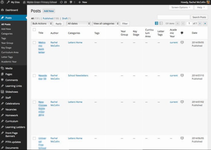 WordPress admin posts listing screen
