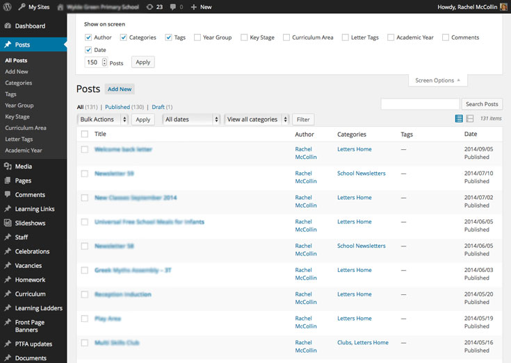 WordPress admin posts listing - with options changed