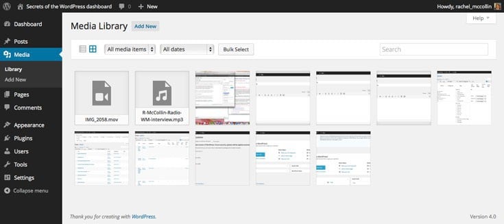WordPress media library - grid display