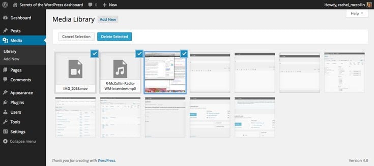 WordPress media library - bulk select