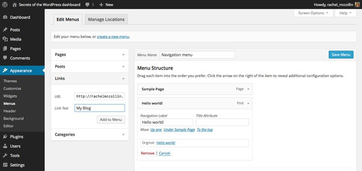 WordPress adding links as menu items