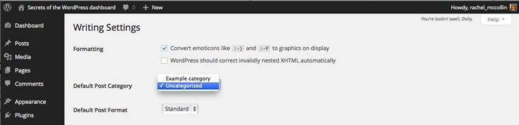 WordPress settings - changing the default category
