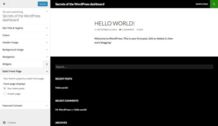 WordPress amedning settings via the Theme Customizer