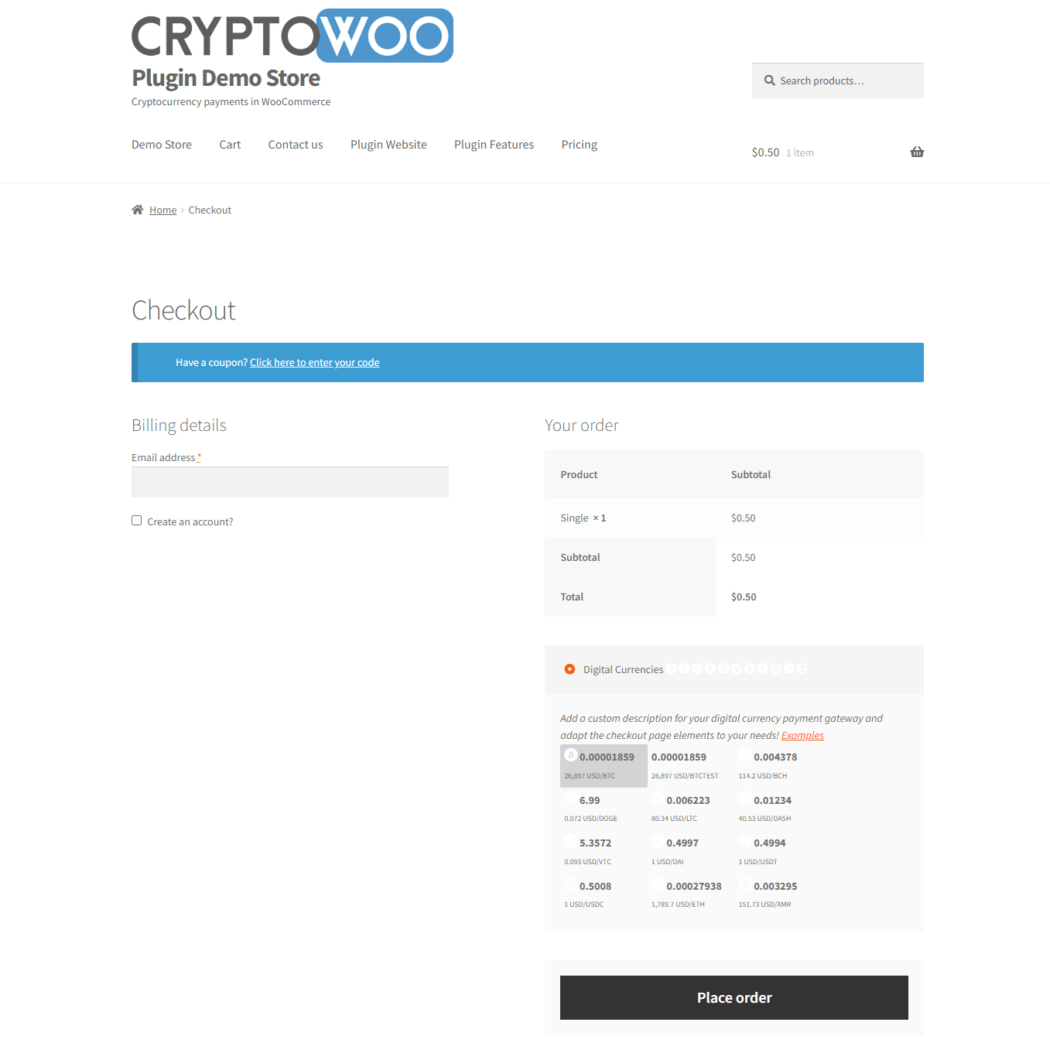 Cryptocurrency payment in WooCommerce - CryptoWoo Plugin