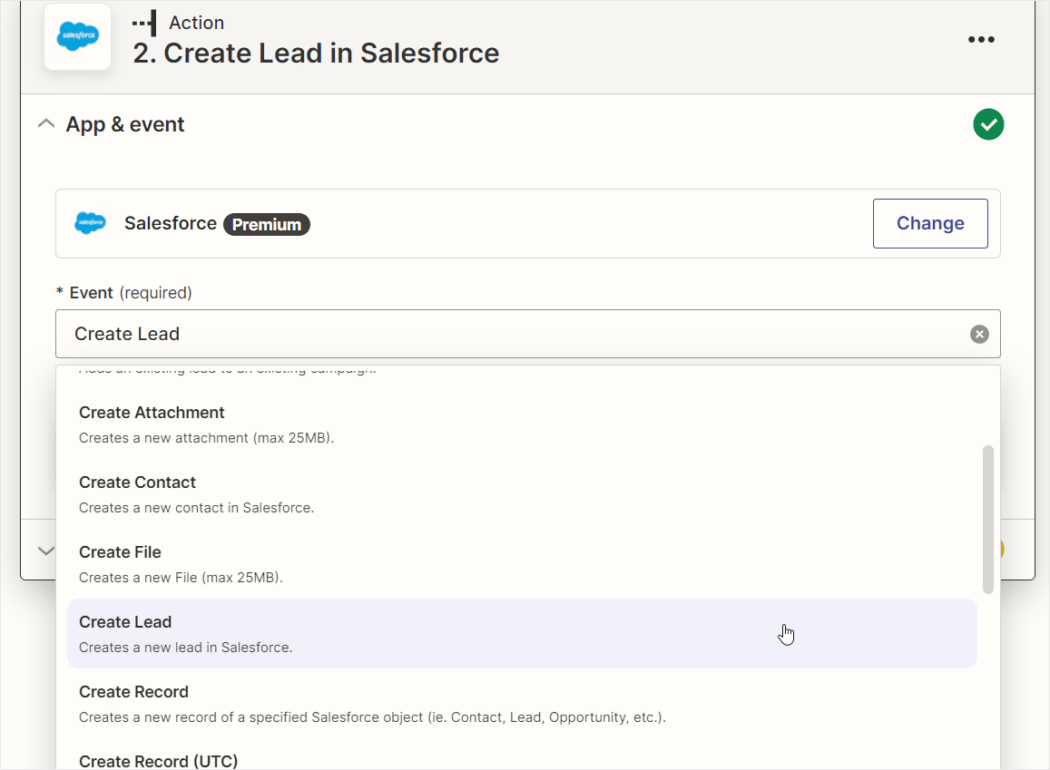 Zap - Salesforce action