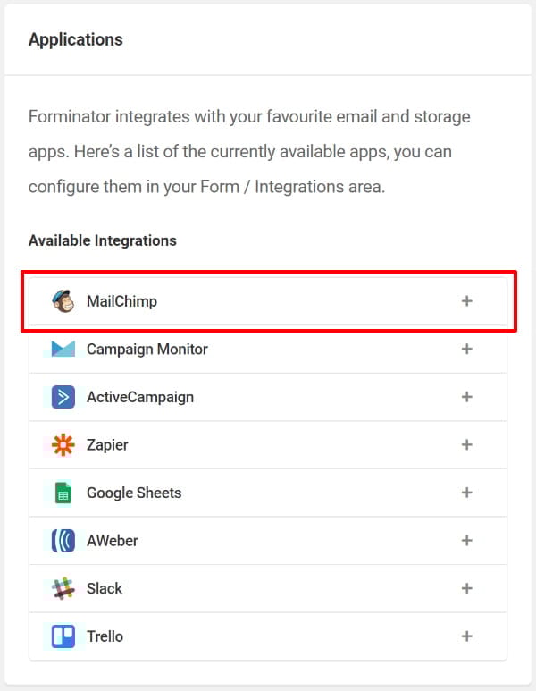 Forminator Mailchimp integration.