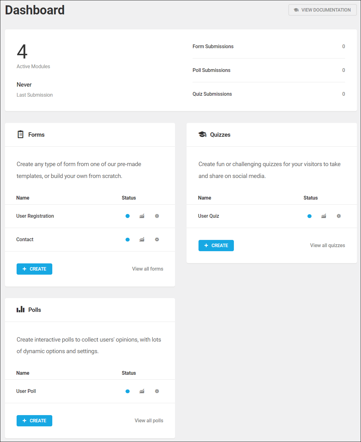 Forminator dashboard