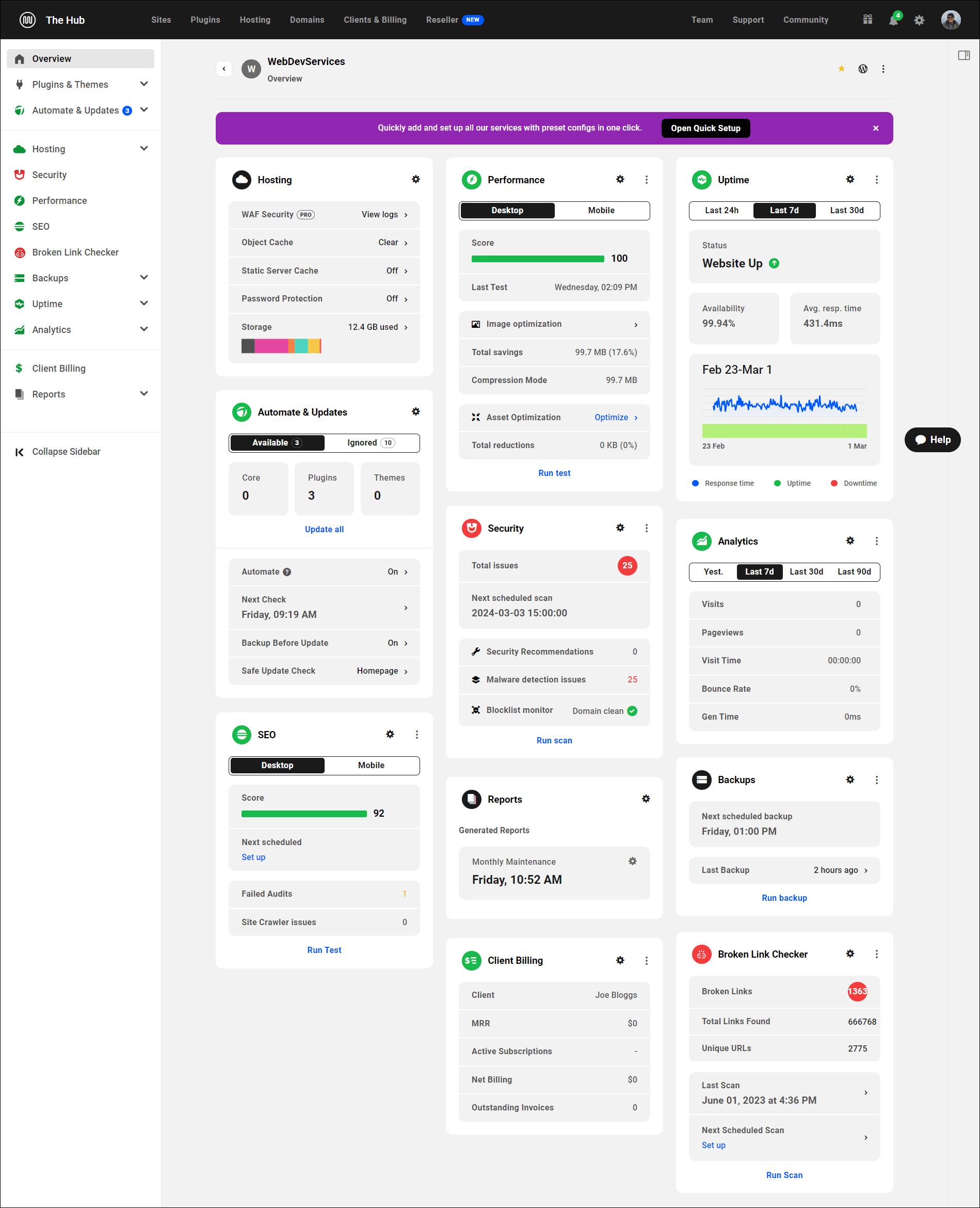 The Hub - Overview screen