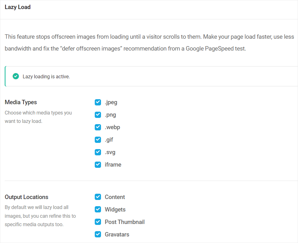 Smush Lazy Load settings screen