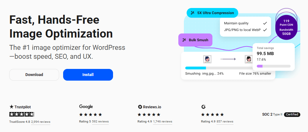 Smush image optimisation and compression plugin for WordPress.