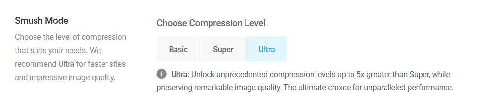 Smush Settings - Ultra Smush enabled