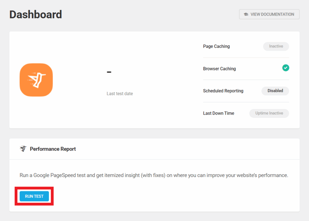 Hummingbird Dashboard- Run Performance Test