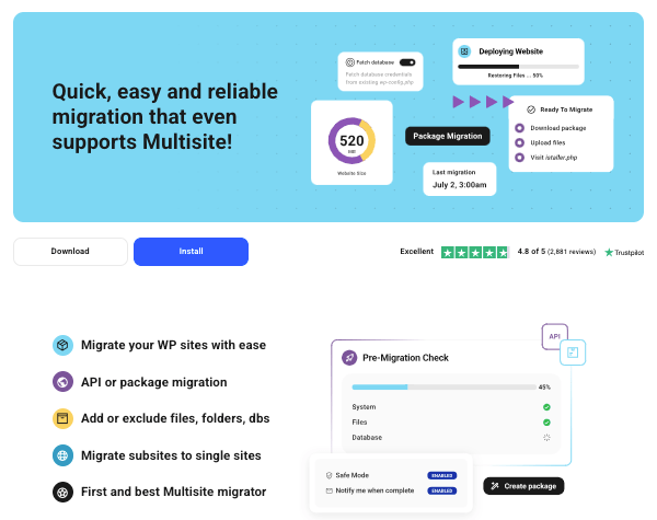 a preview of shipper, our expert WordPress migration plugin