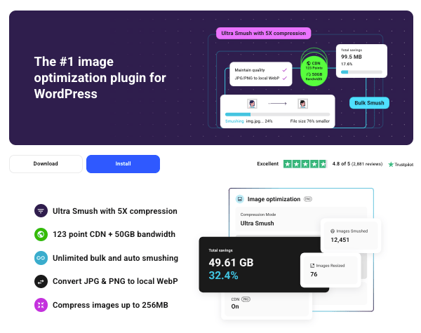 a screen of the Smush Pro landing page