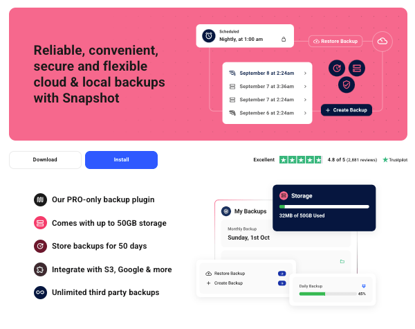 a preview of Snapshot, our expert WordPress backups plugin