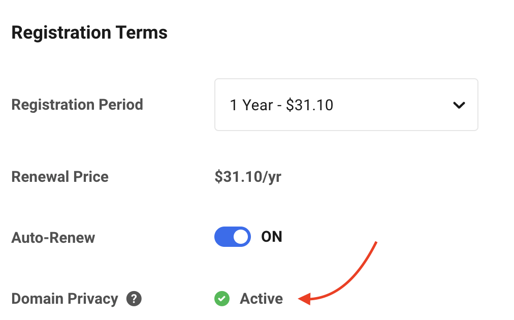 Domain privacy indication.