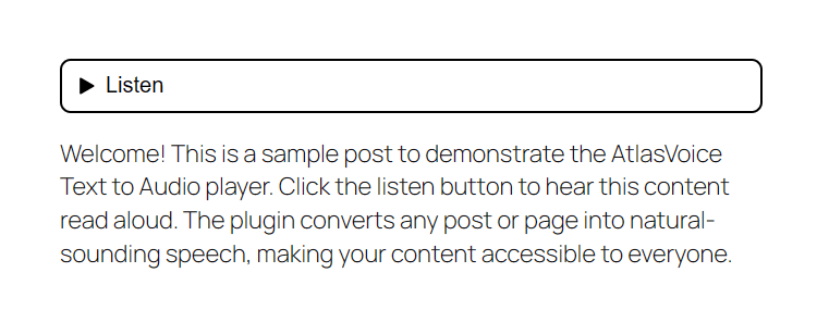 Text To Speech example post with Listen button