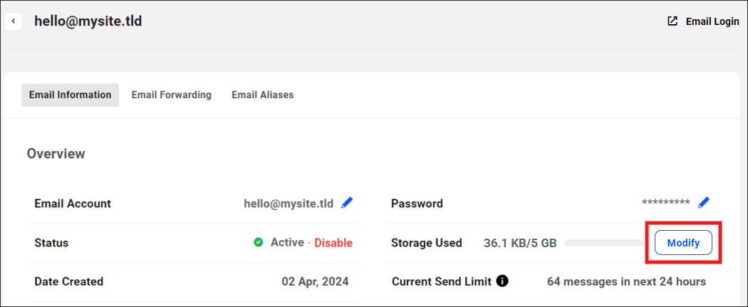 Increase email storage