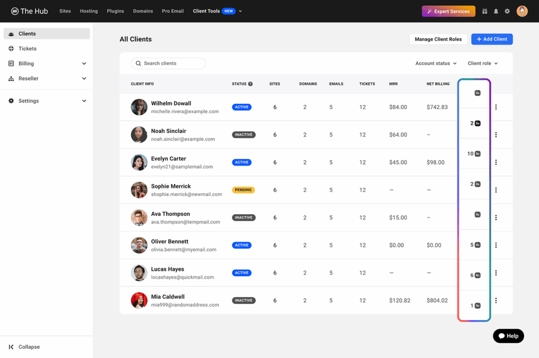 Hub Client Notes column