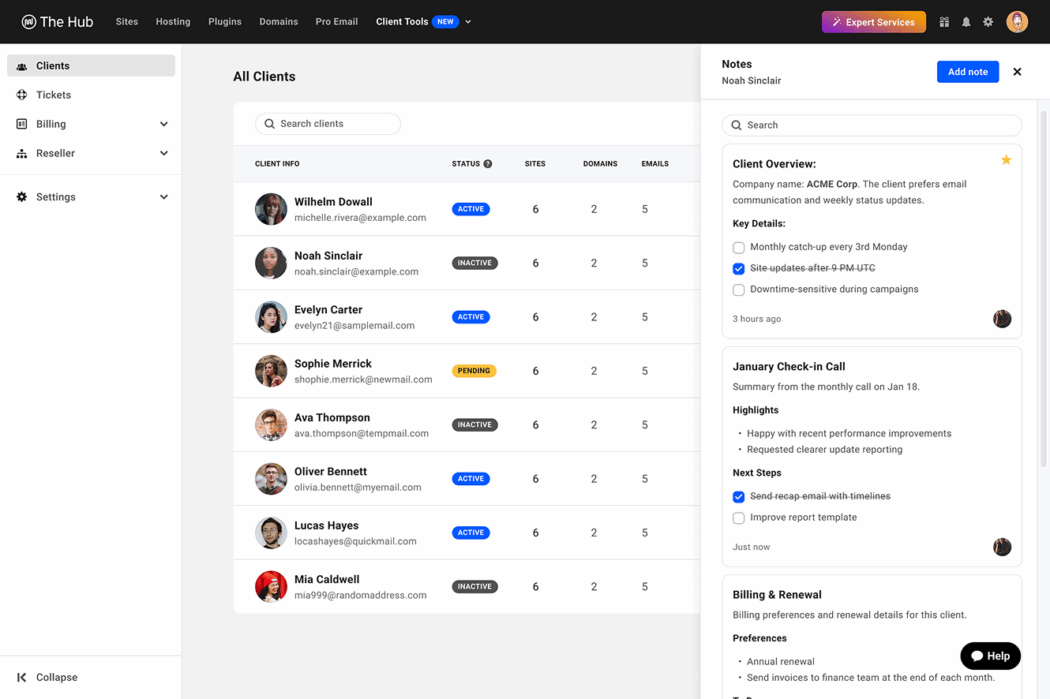 Navigate client notes