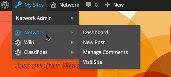 Hover over the site title to reveal a submenu.