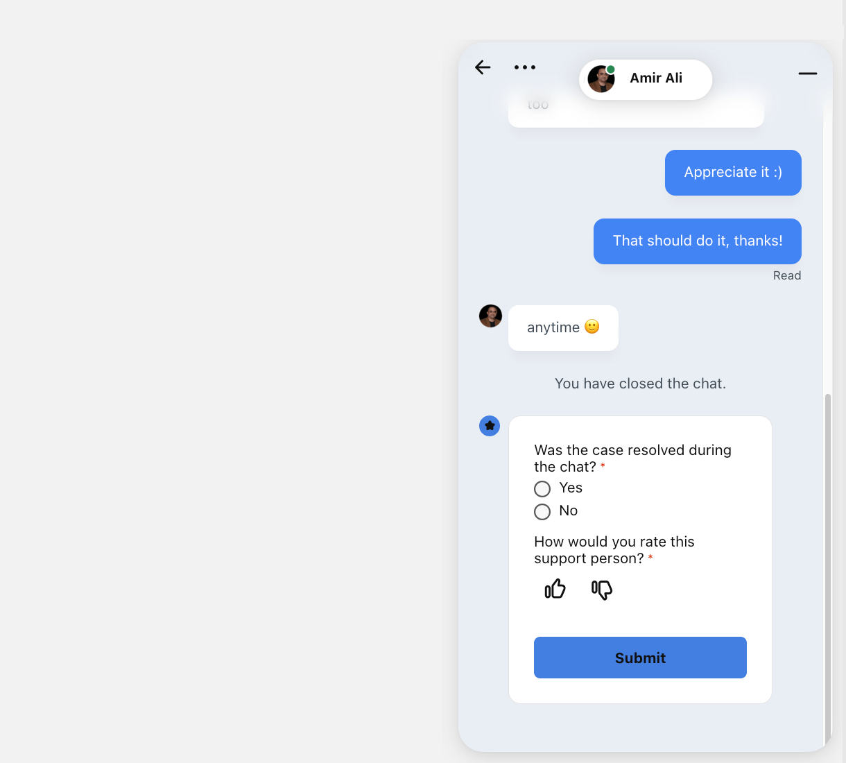 WPMU DEV in-chat end survey