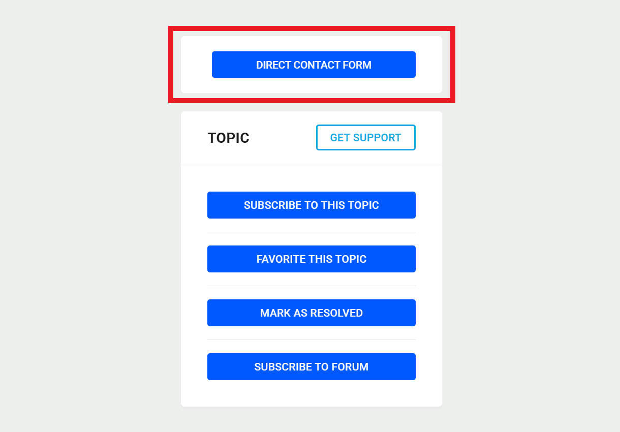 Direct contact form button in the support forums