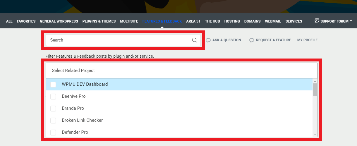 Features & Feedback forum filters