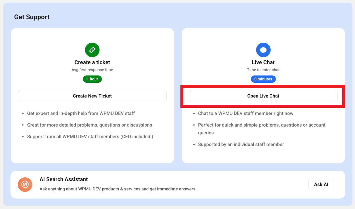 Support live chat