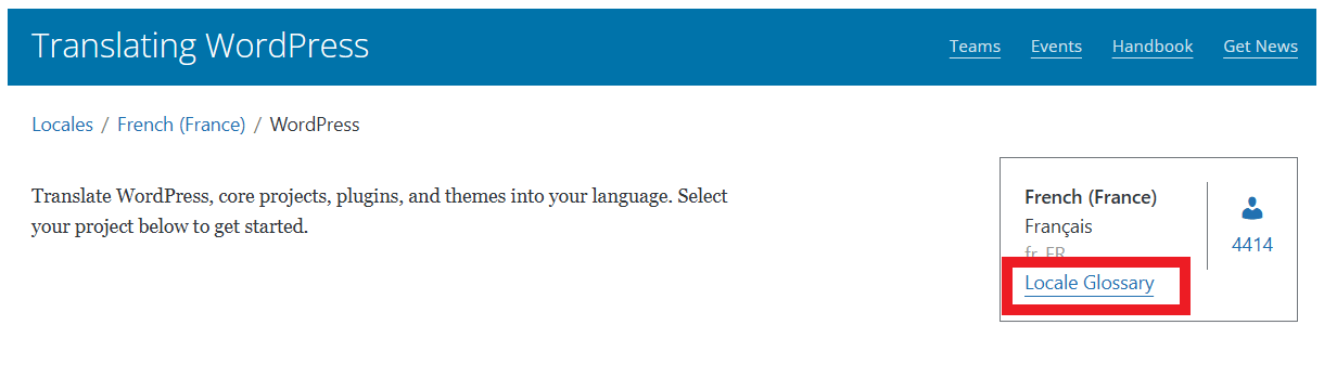 WordPress locale glossary
