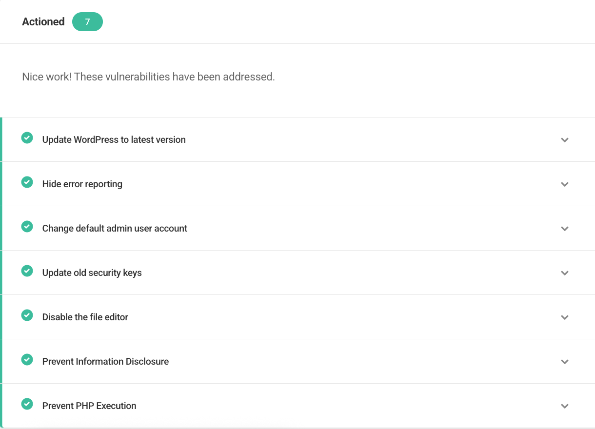 Actioned security recommendations