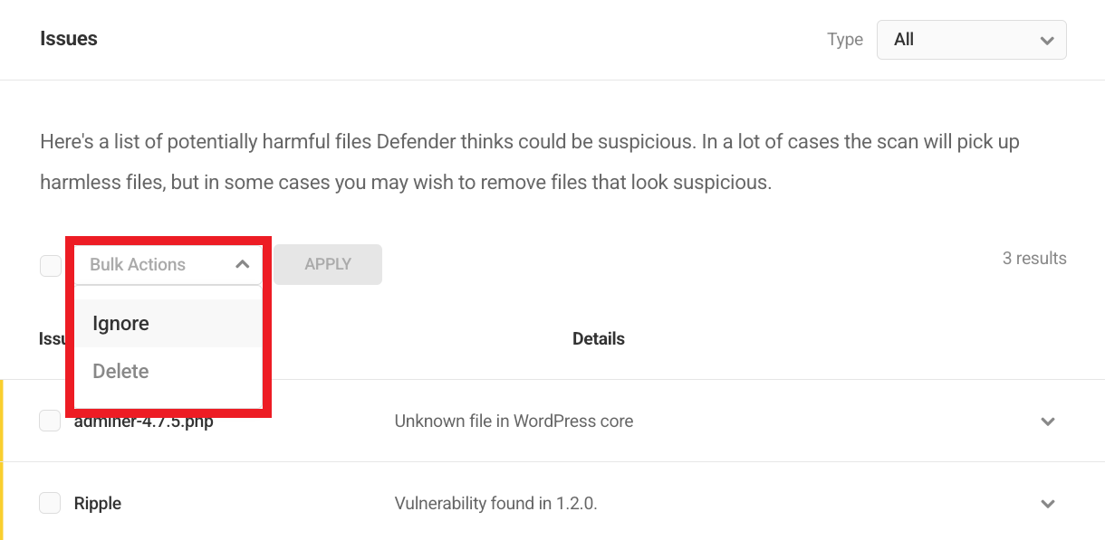 bulk ignore and bulk delete feature