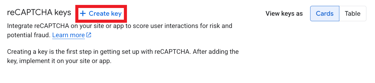 Create reCAPTCHA key