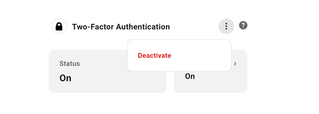 Deactivate two factor authentication from the Hub