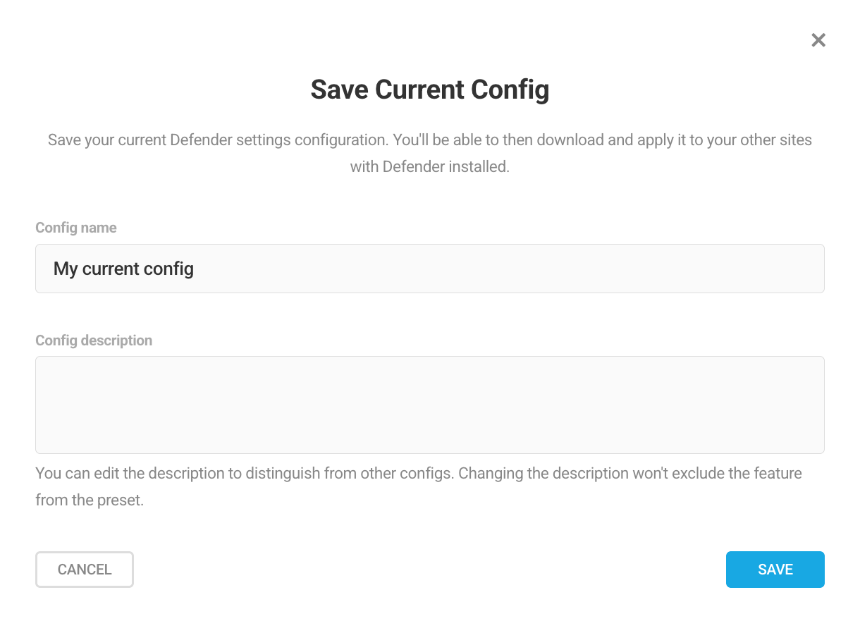 Defender configs save