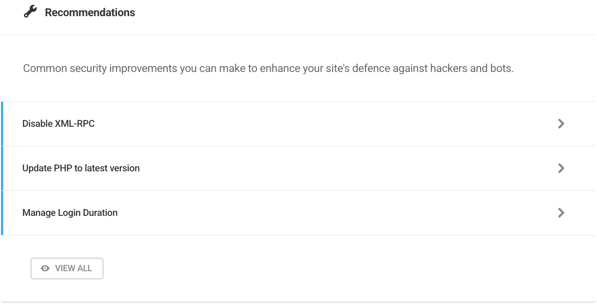 Defender dashboard recommendations