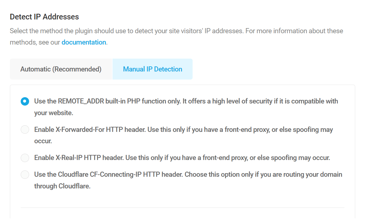 Select IP detection method in Defender