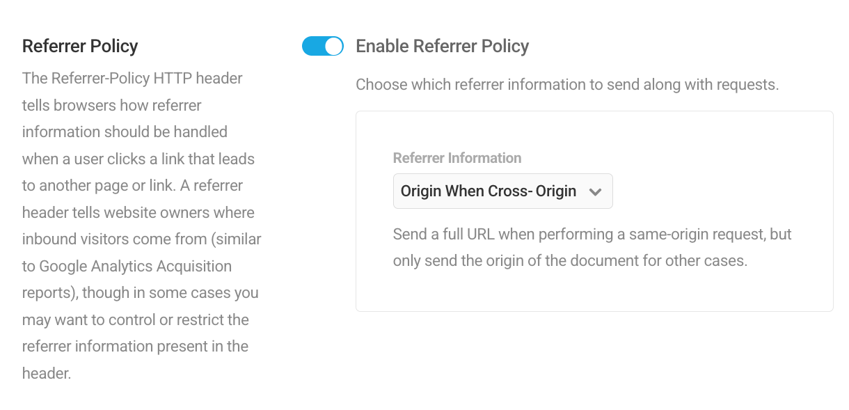 Enable referrer policy security header in Defender