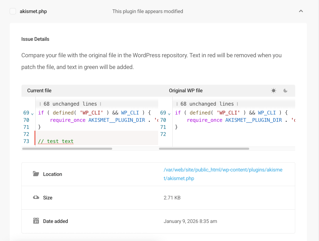 Modified plugin file detected by Defender
