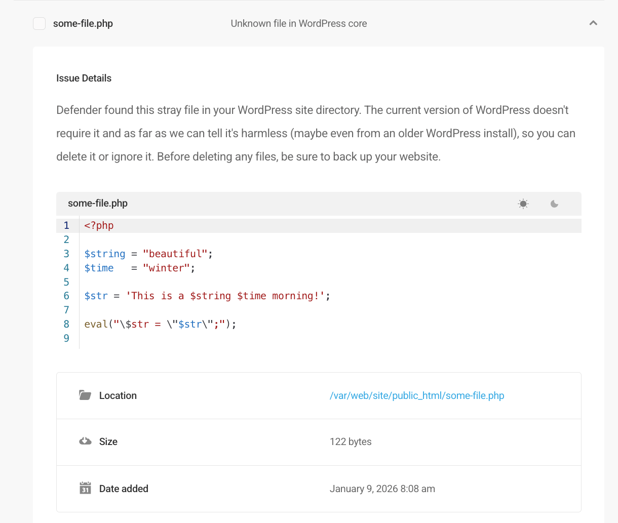 Unknown core file detected by Defender