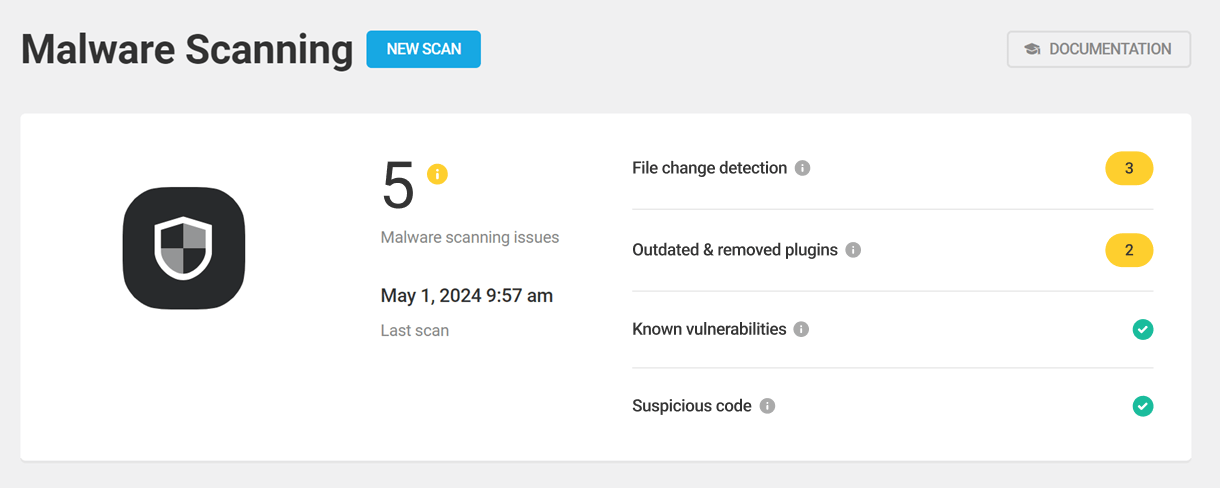 Malware Scanning overview panel