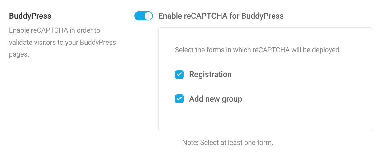 Enabling BuddyPress reCaptcha