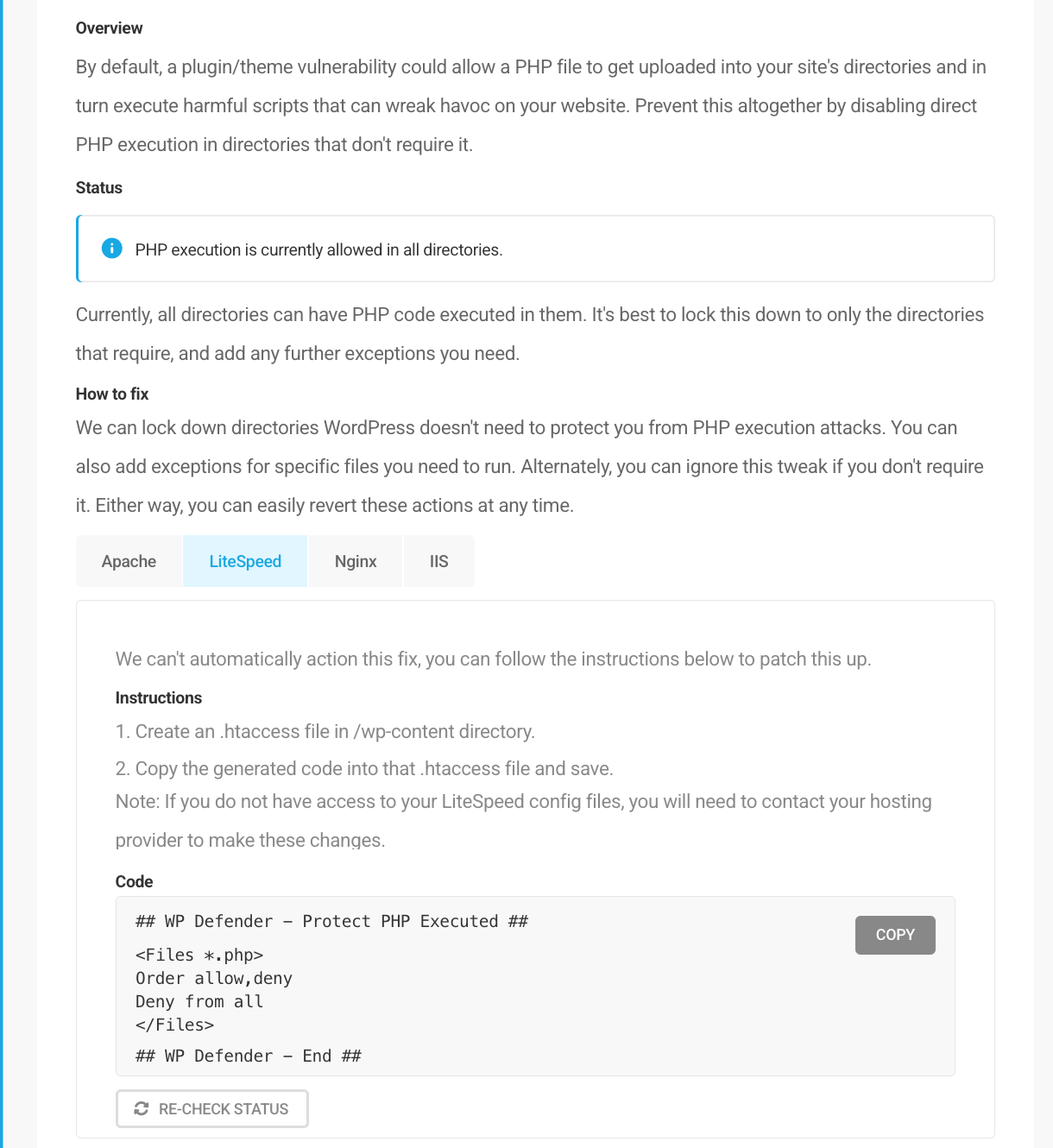 Prevent PHP execution security recommendation