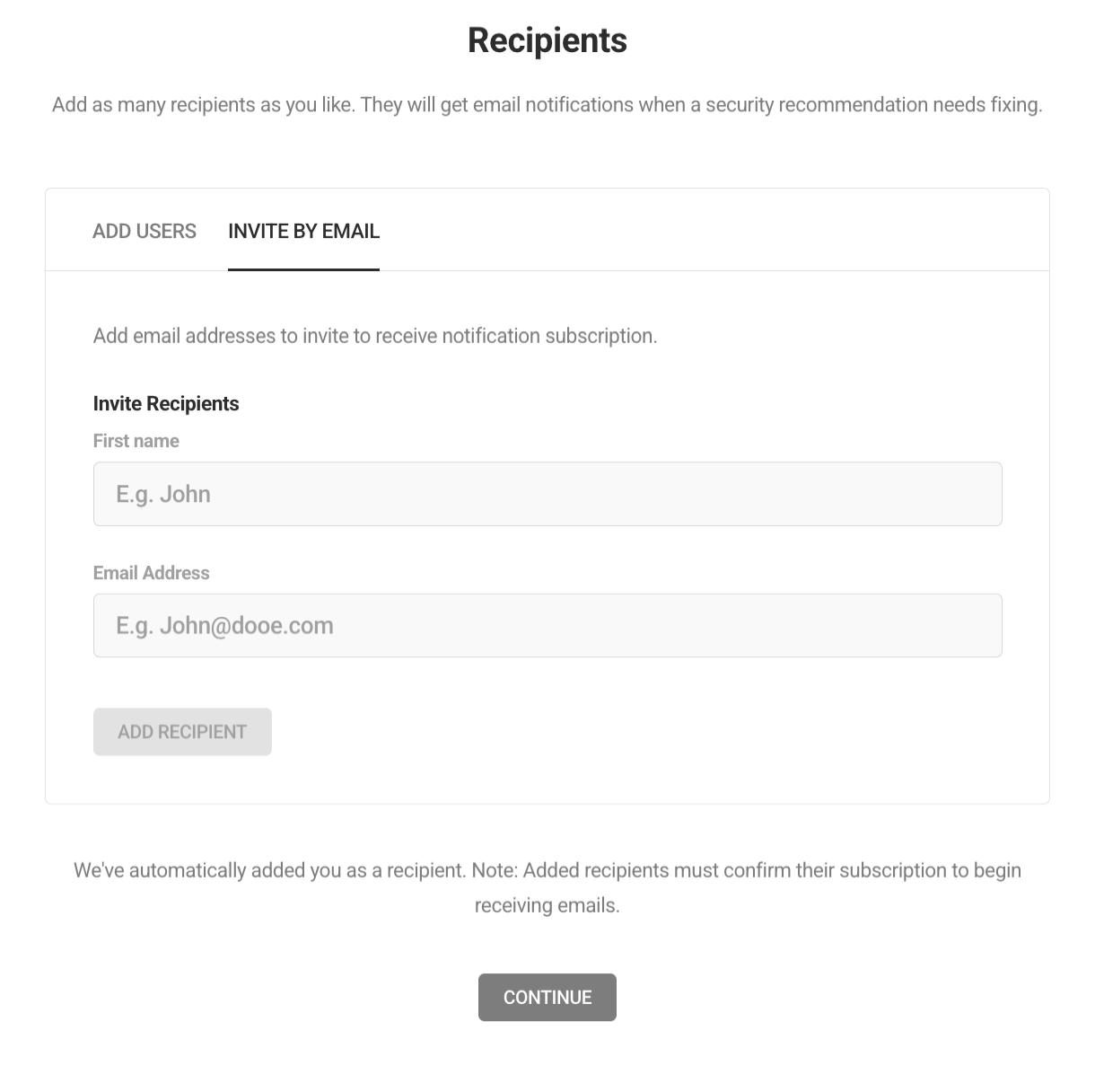 Invite recipients to receive Defender notifications