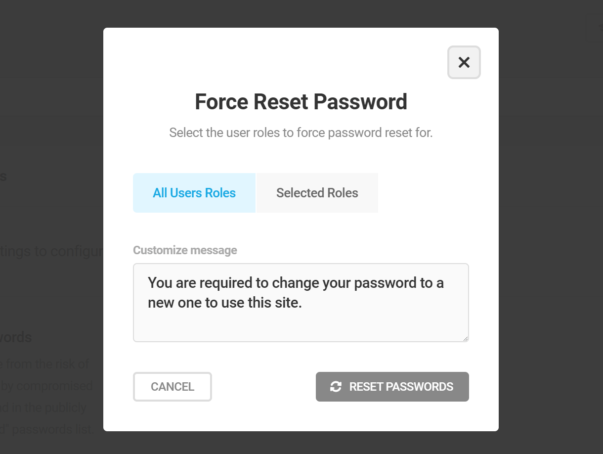 Select user roles in Defender Reset Passwords feature